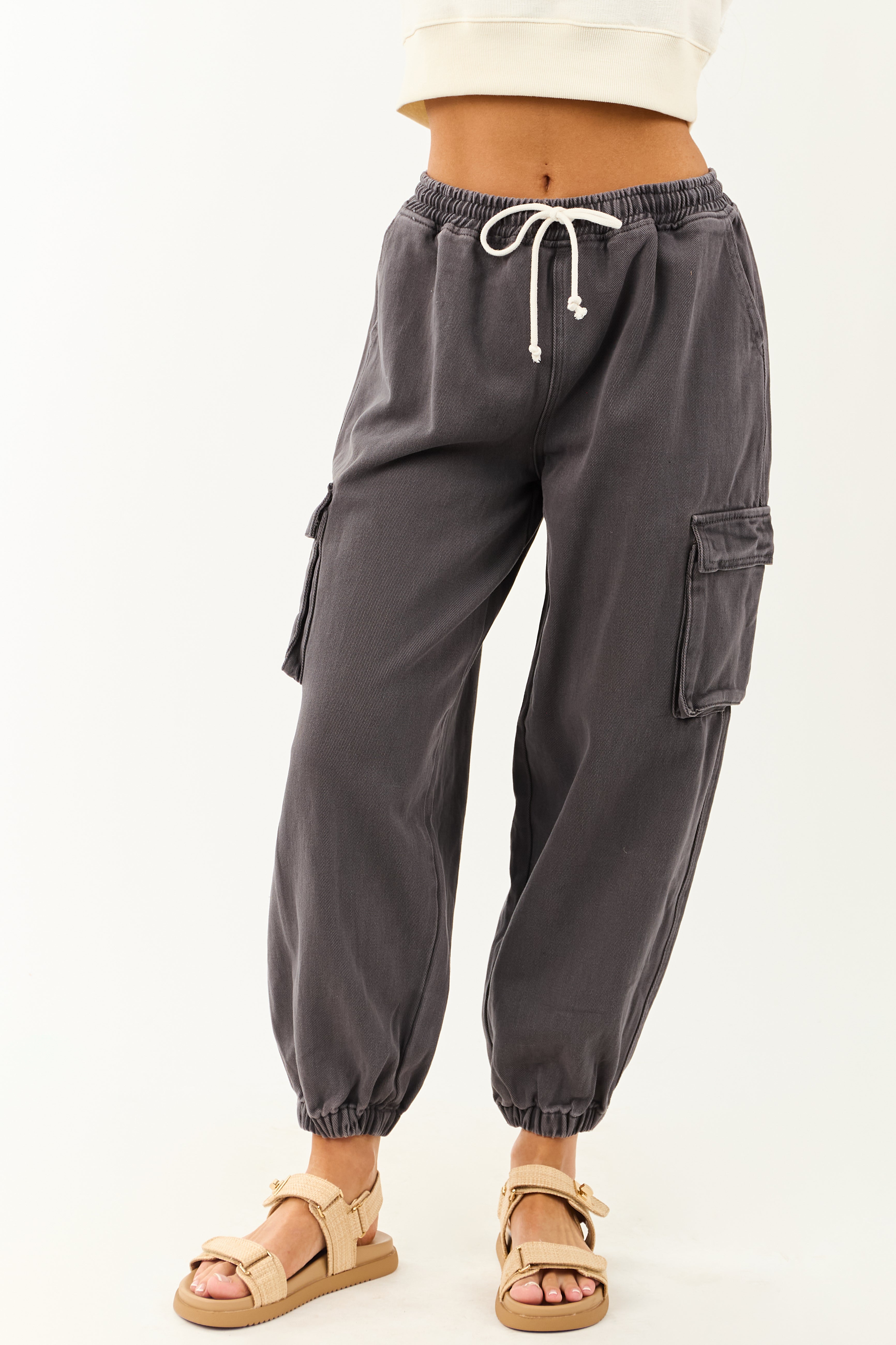 Charcoal Acid Washed Cargo Jogger Jeans