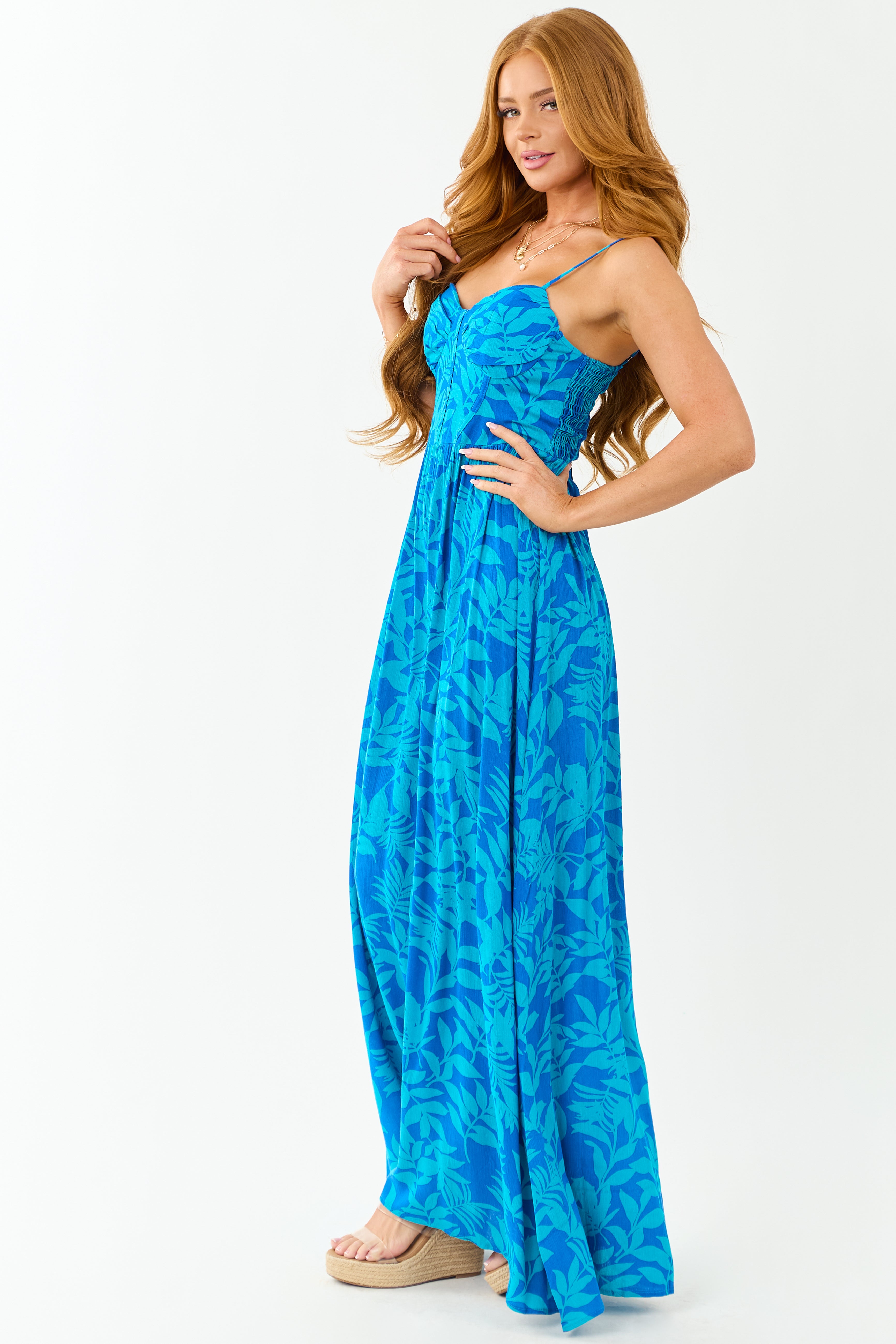 Cobalt Tropical Print Sleeveless Maxi Dress