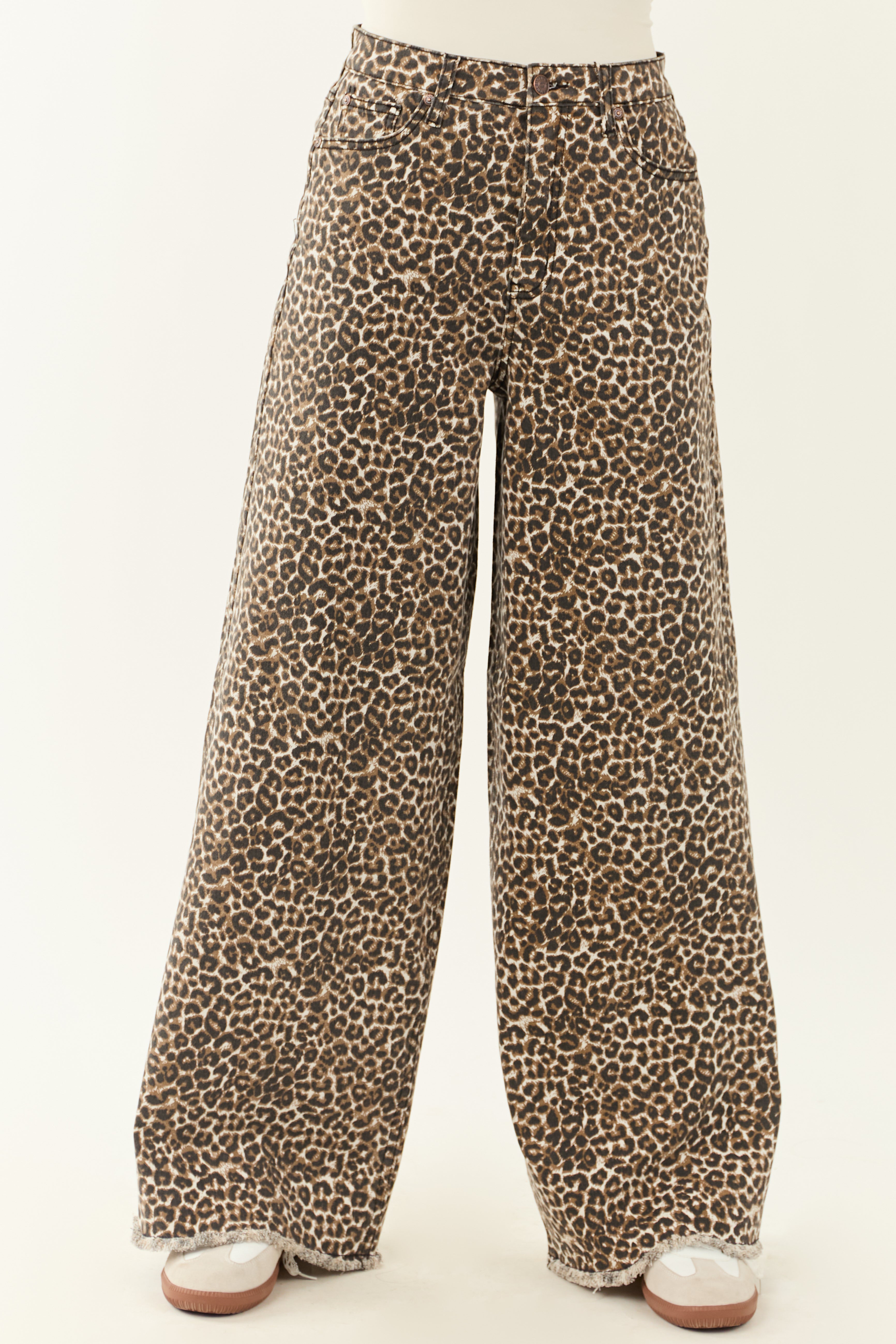 Saige Sepia Leopard Tummy Control Stretchy Wide Jeans