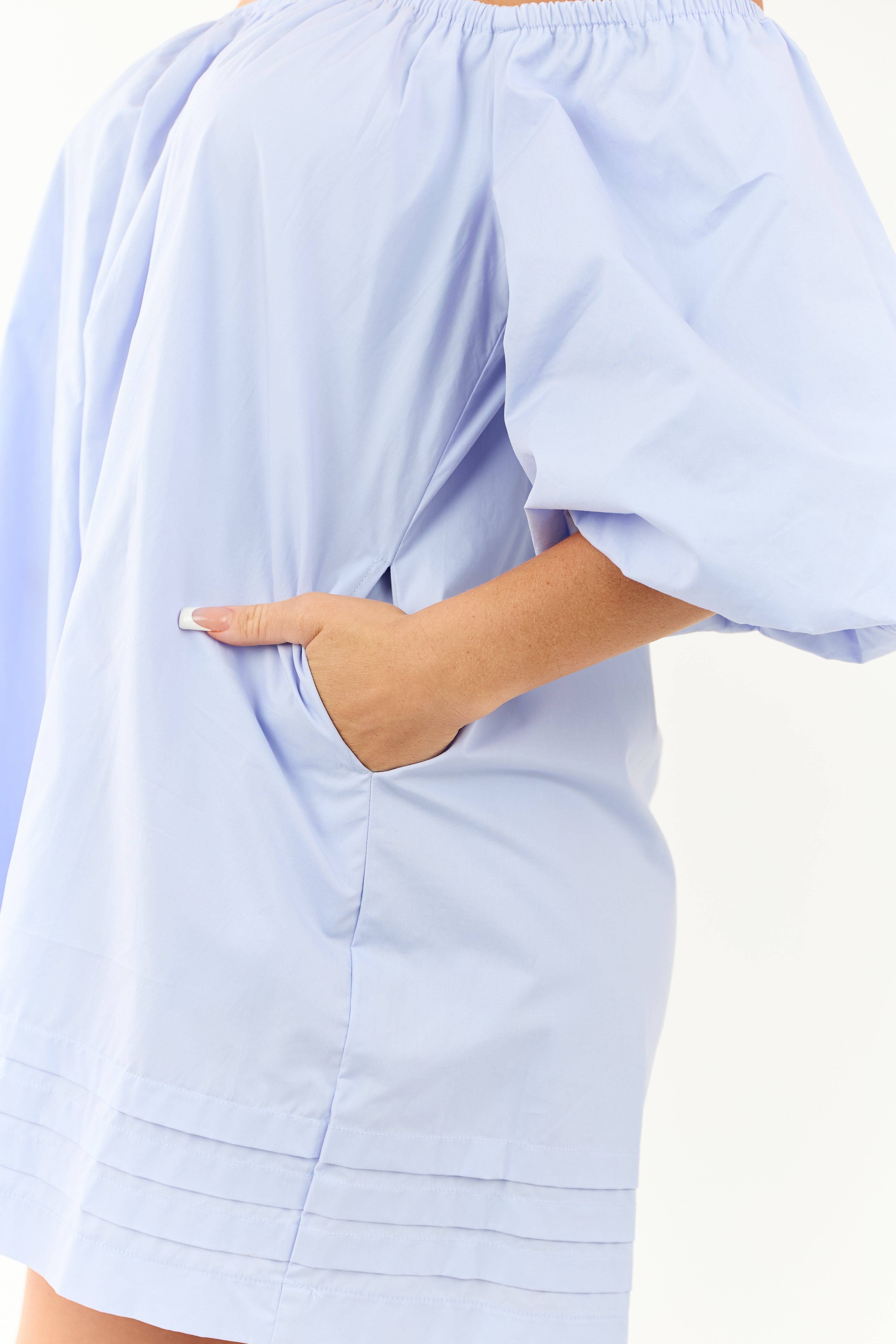 Cornflower Off the Shoulder Cotton Mini Dress