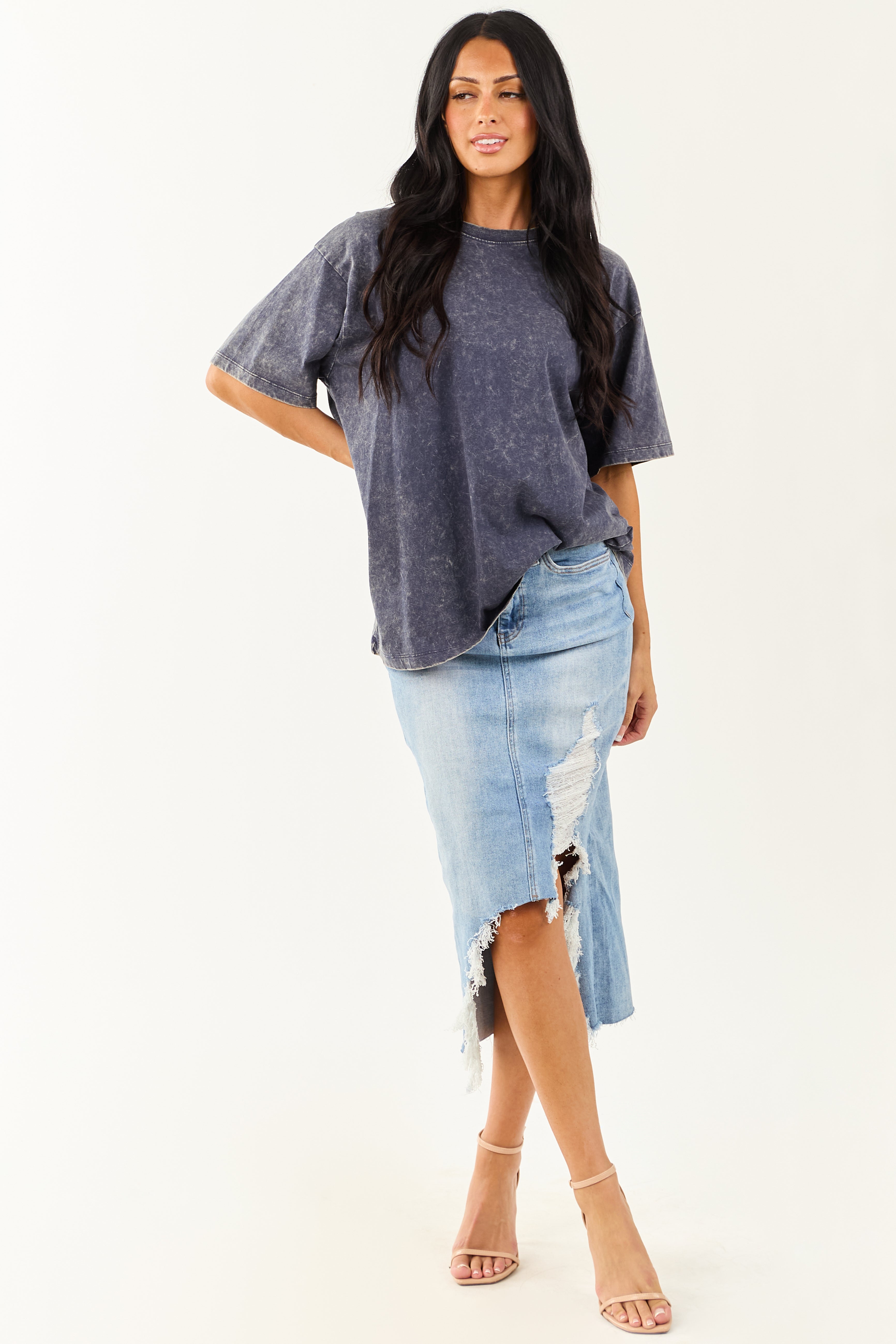 Spruce Acid Wash Relaxed Cotton Short Sleeve Top