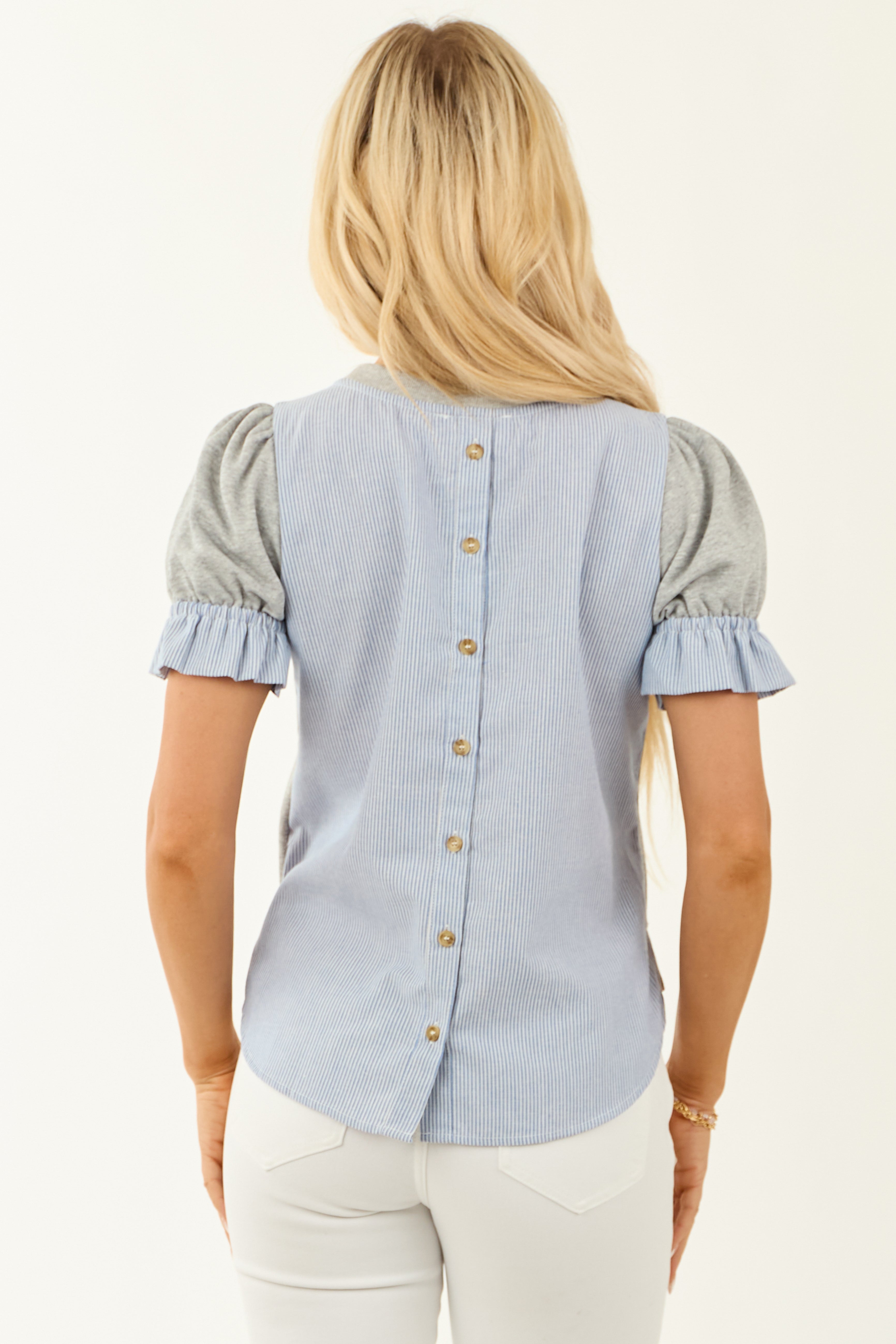 Heather Grey Contrast Button Down Back Top