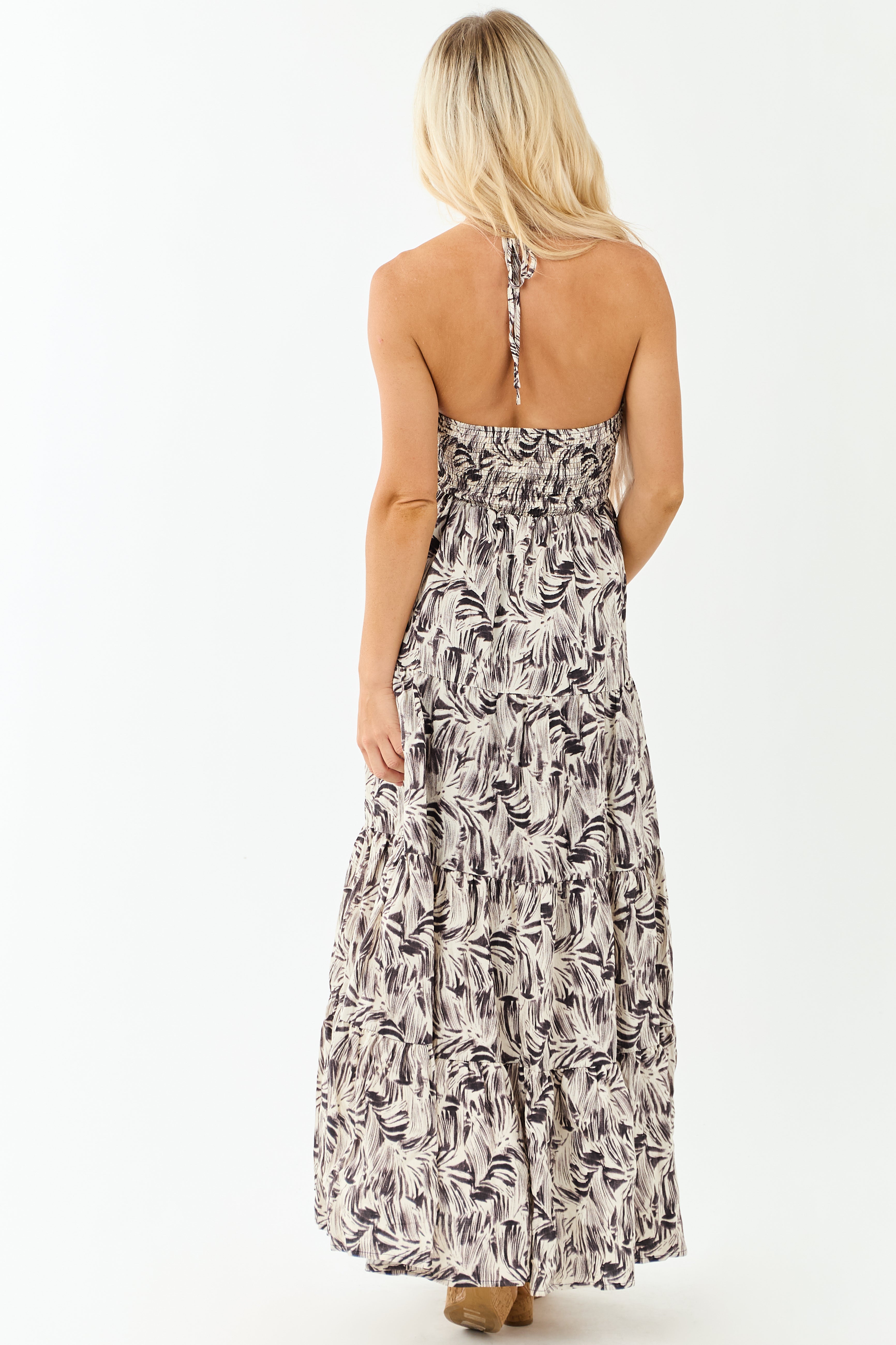 Coconut and Black Abstract Print Maxi Dress