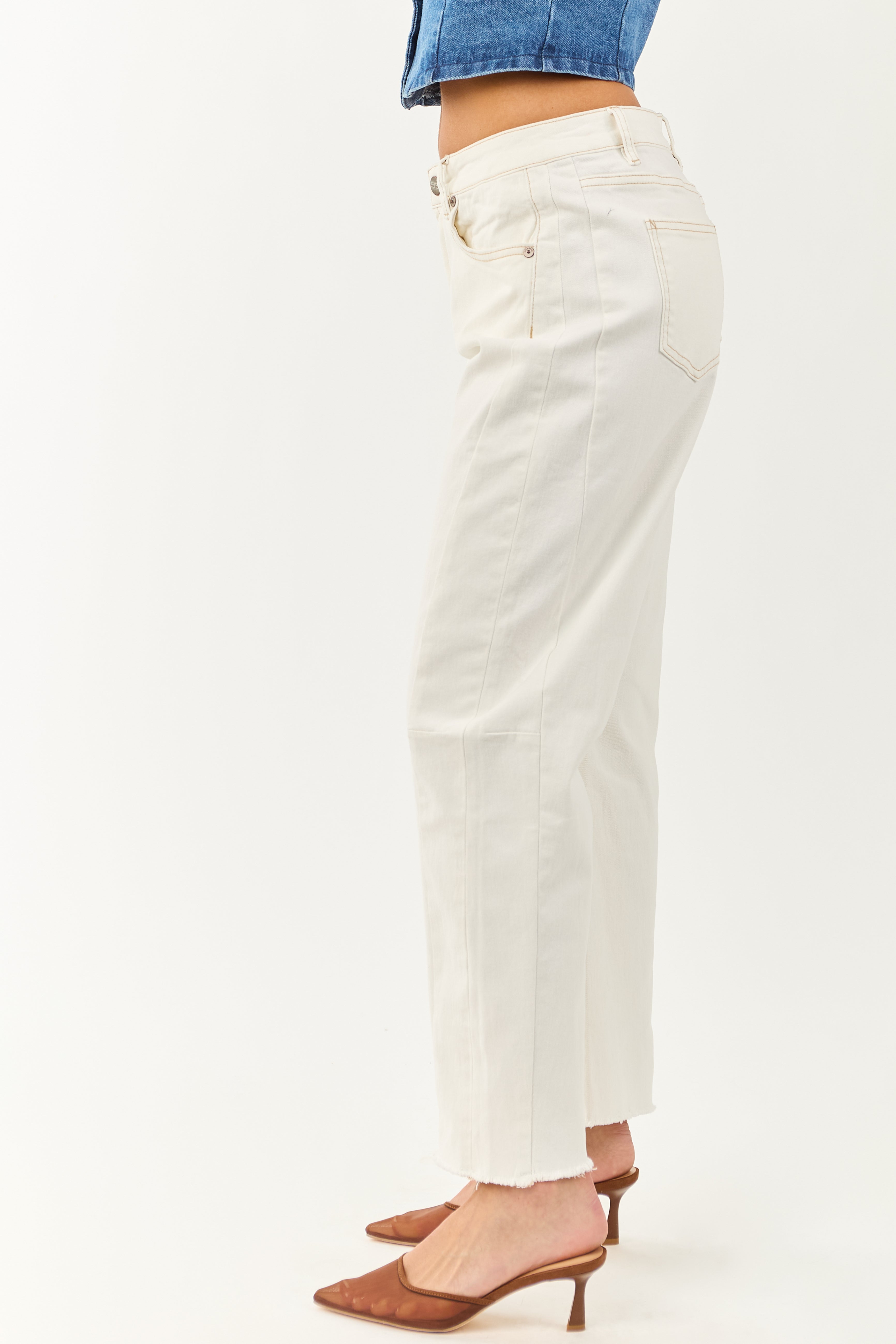 Mica Denim Off White High Rise Stretchy Barrel Jeans