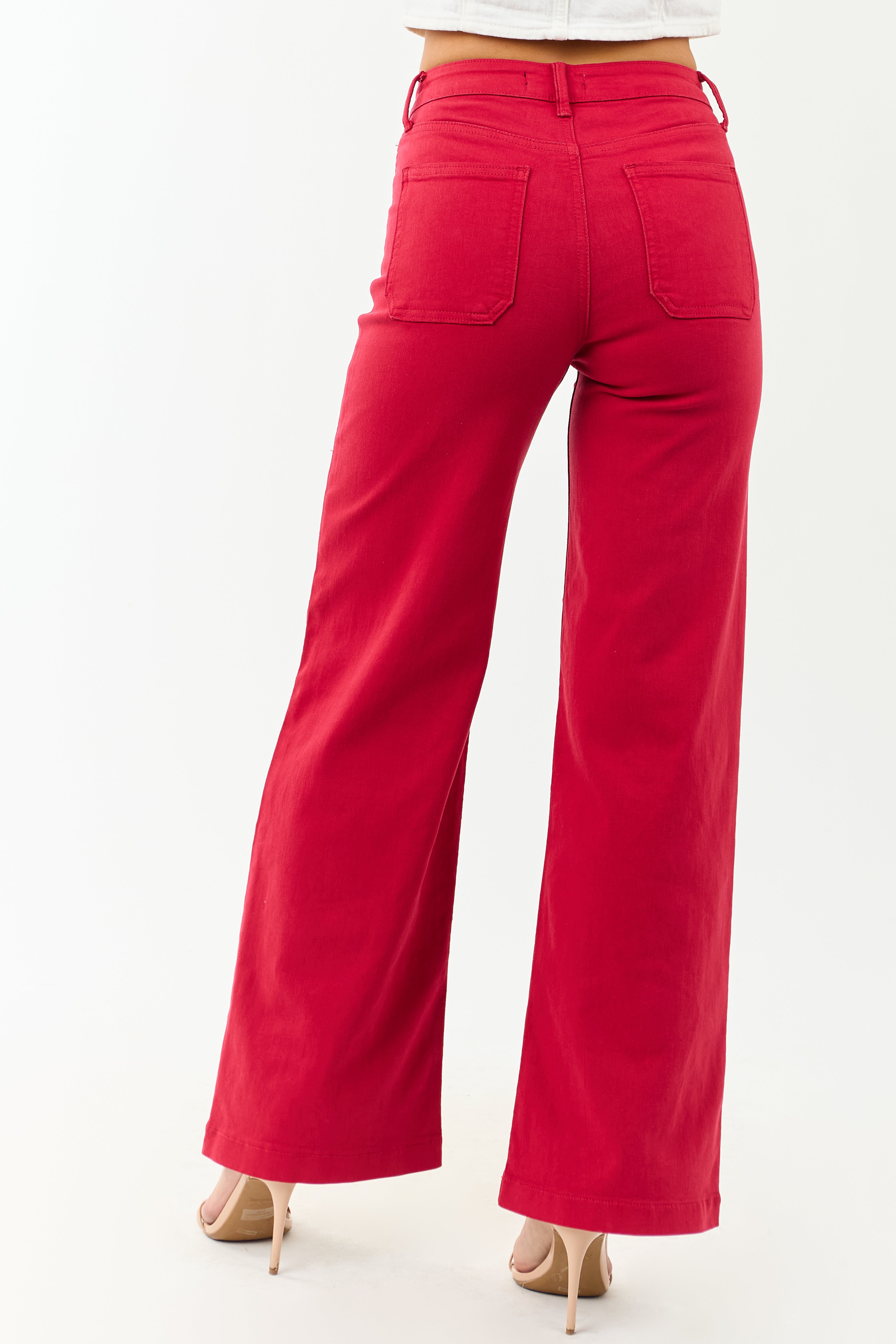 Ruby High Rise Patch Pocket Stretchy Wide Leg Jeans