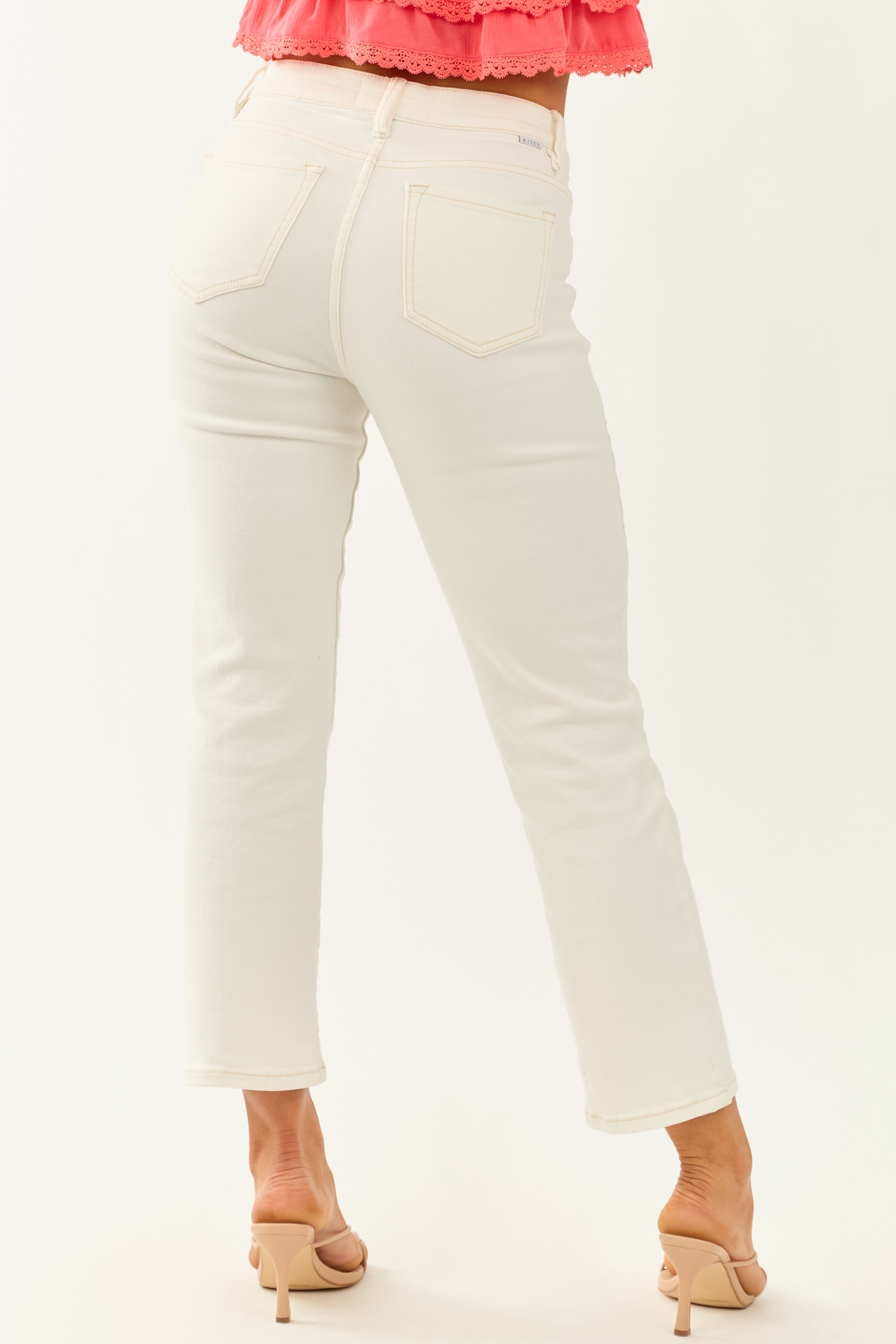 Risen White Wash Denim Straight Stretchy Jeans