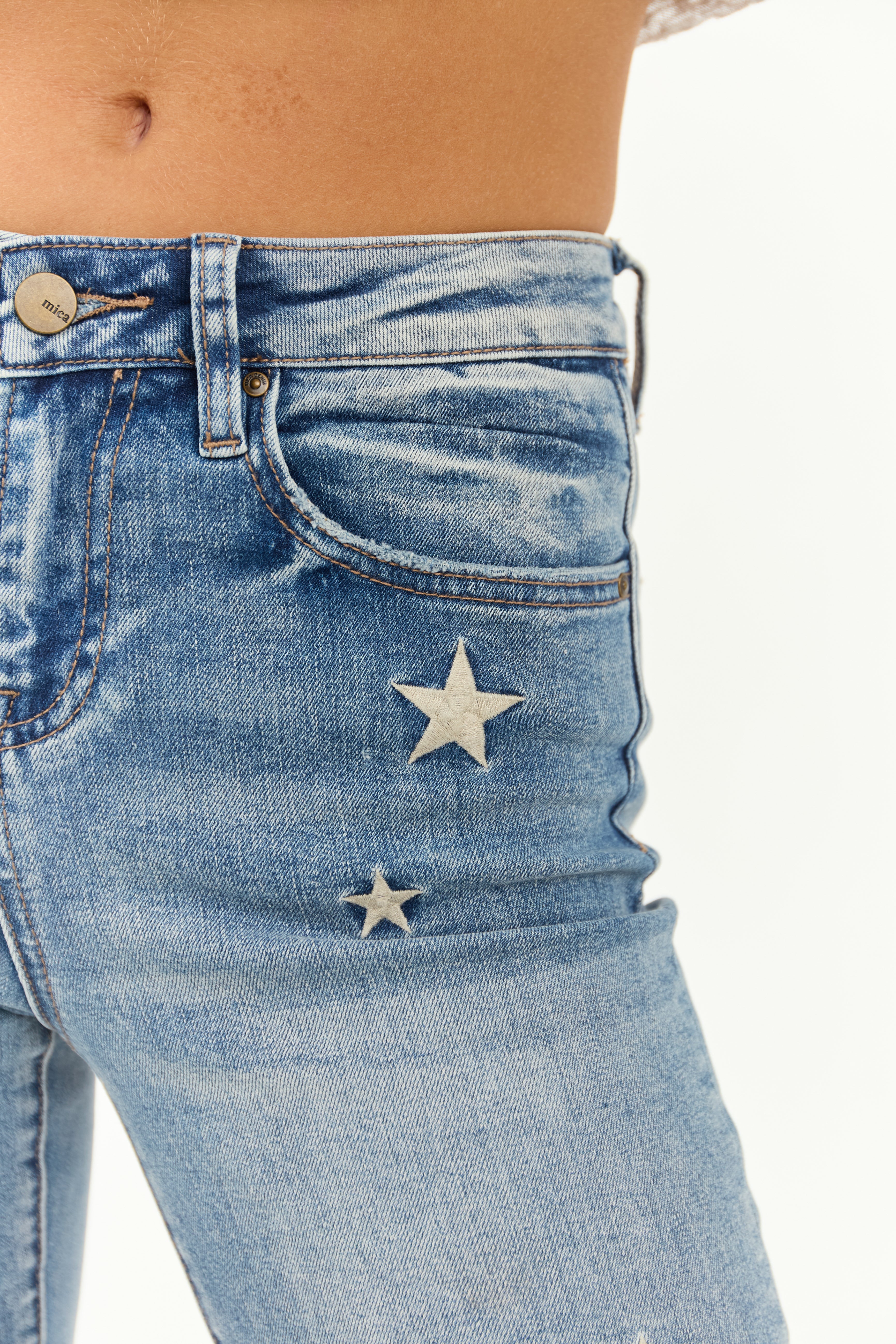 Mica Denim Medium Wash Stretchy Star Flare Jeans