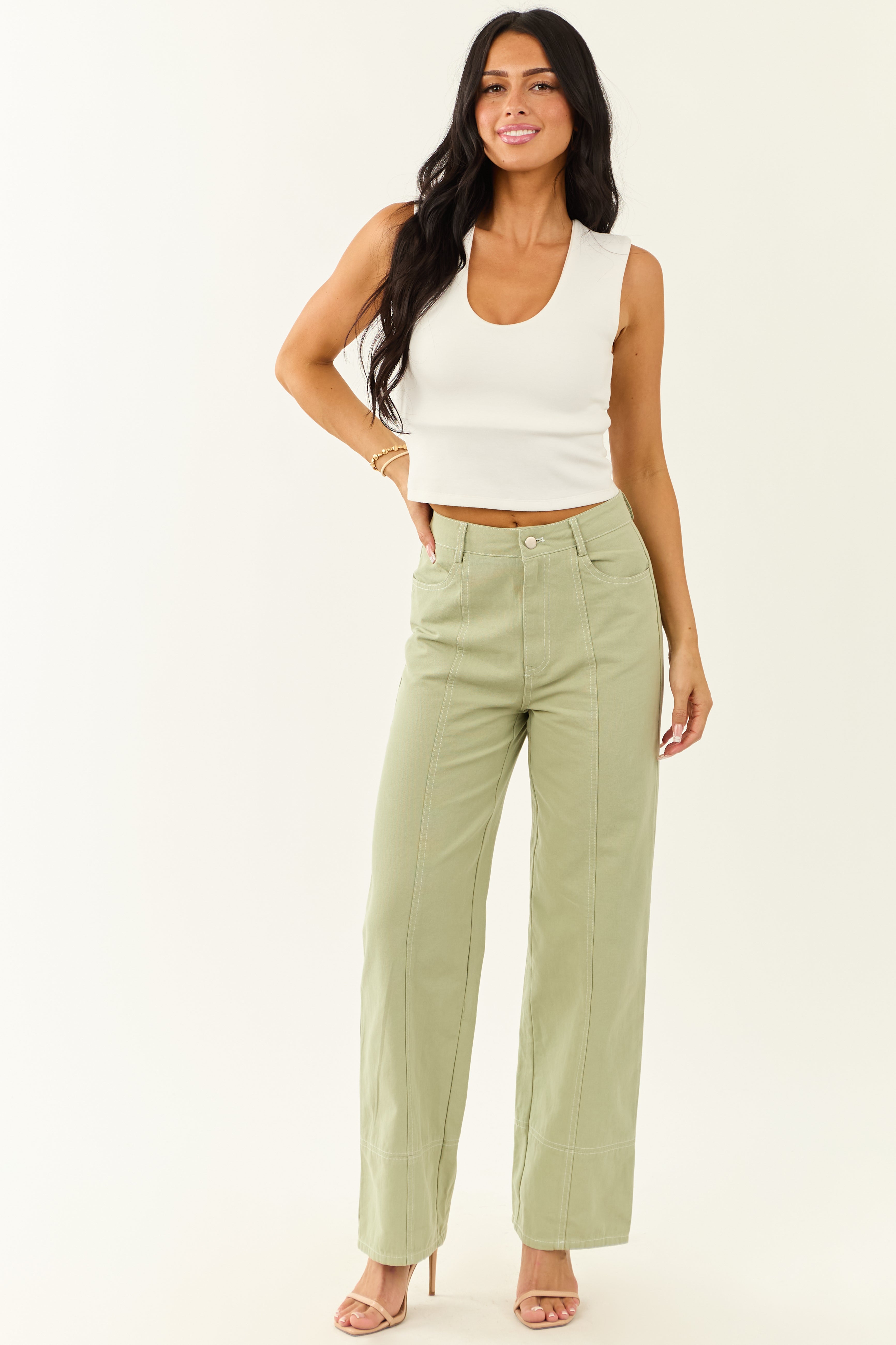Sage High Waisted Straight Leg Denim Pants