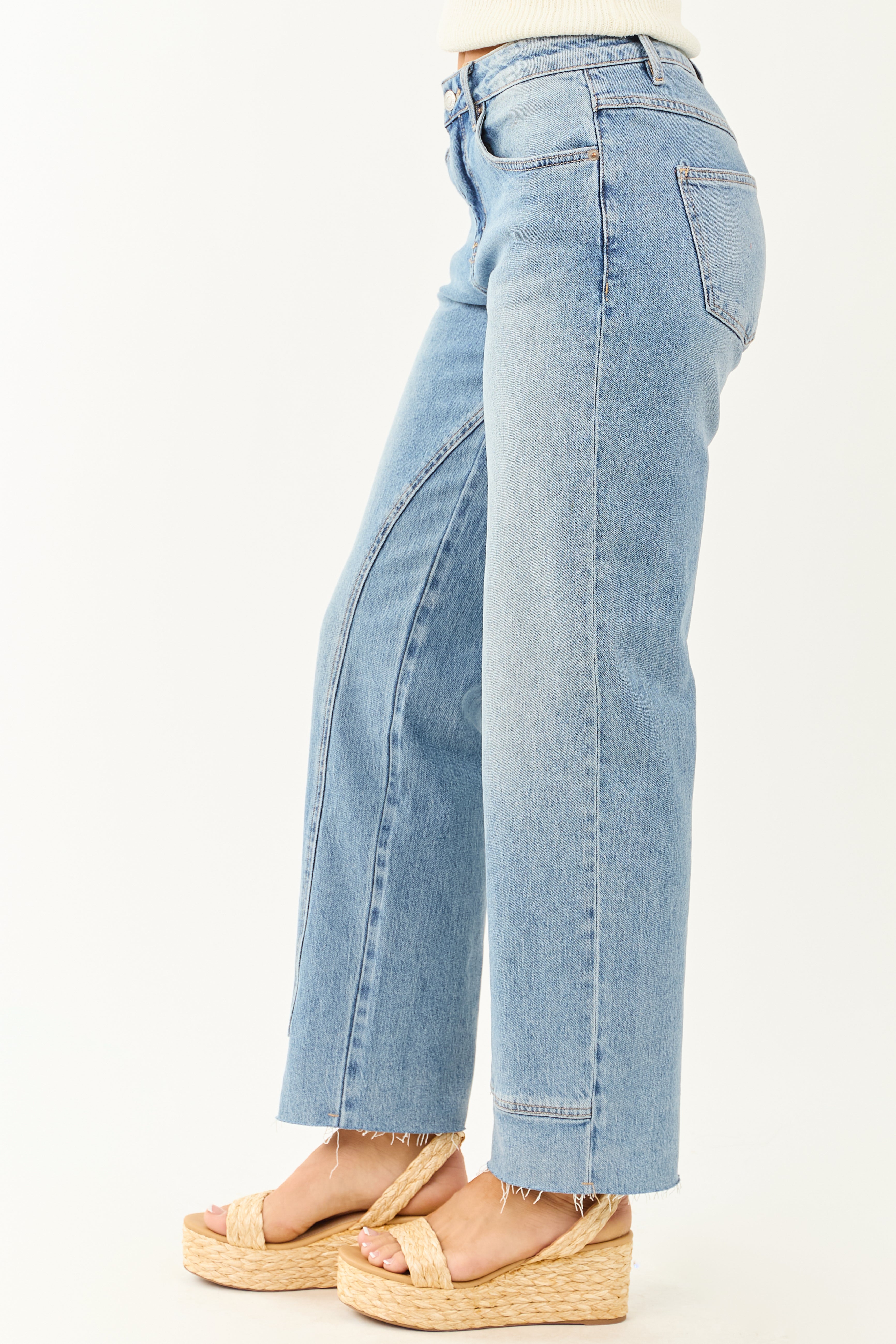 Mica Denim Light Wash Raw Hem Straight Jeans