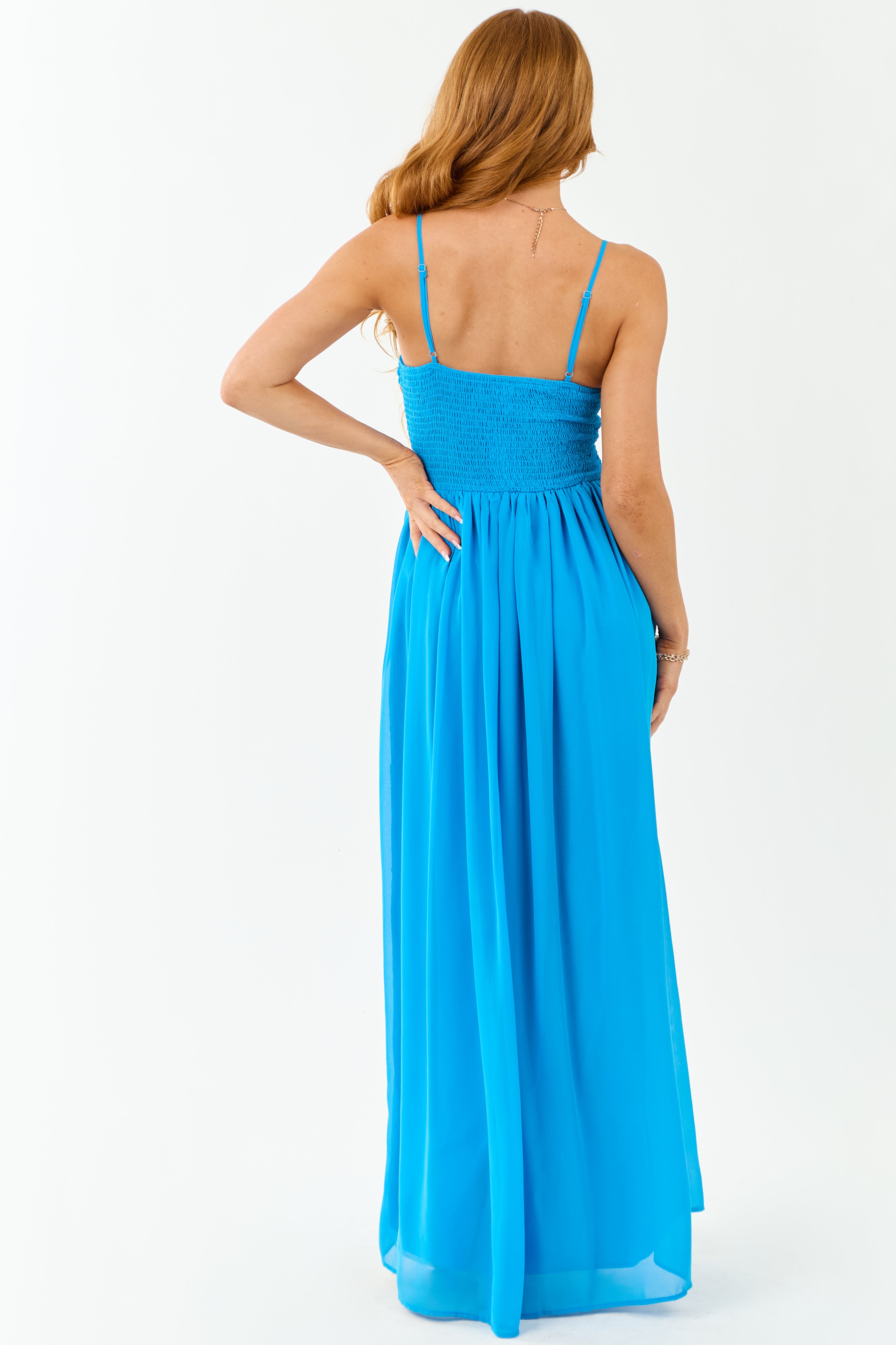 Azure Flowy Chiffon Front Twist Maxi Dress