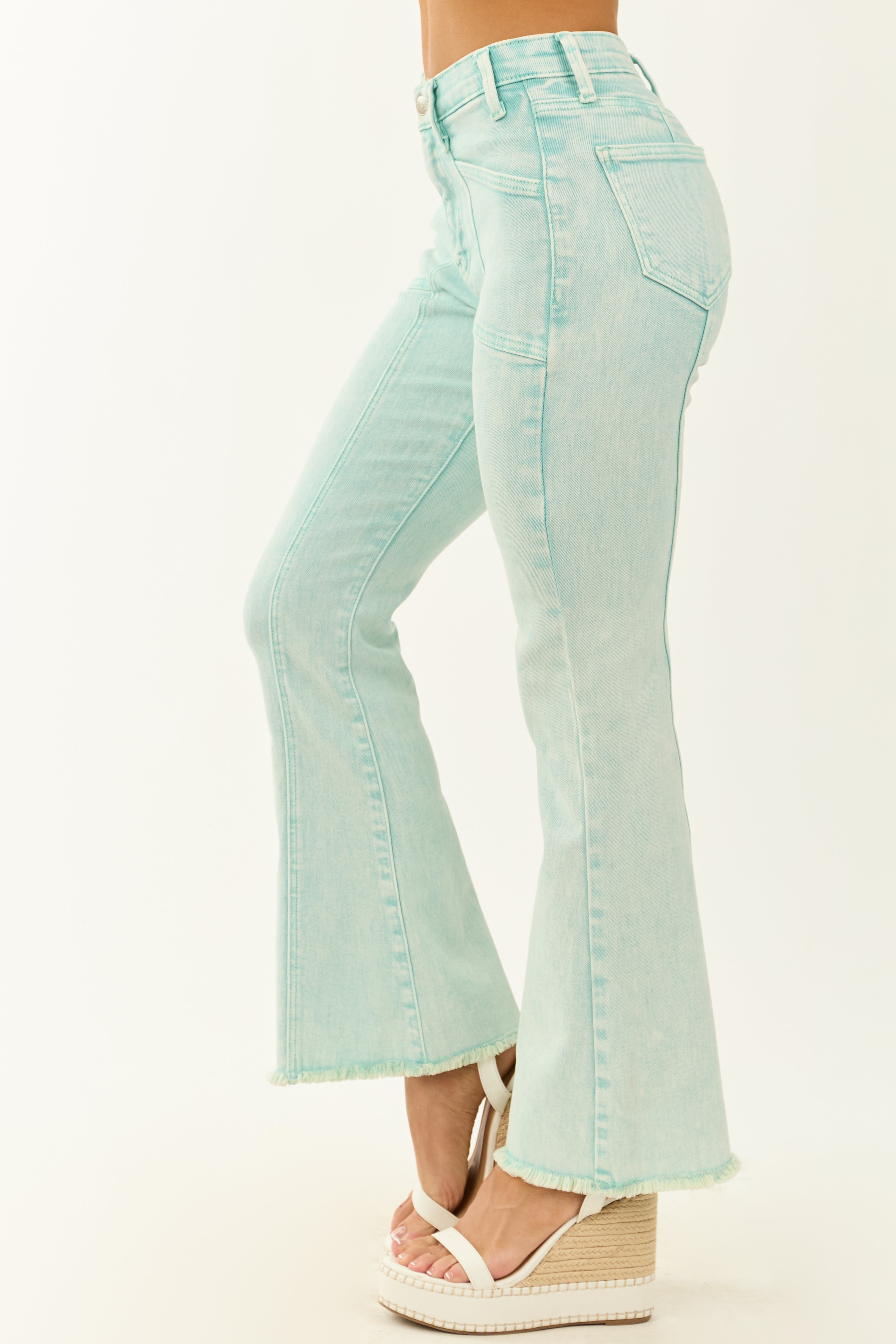 Saige Turquoise Tummy Control Stretchy Flare Jeans