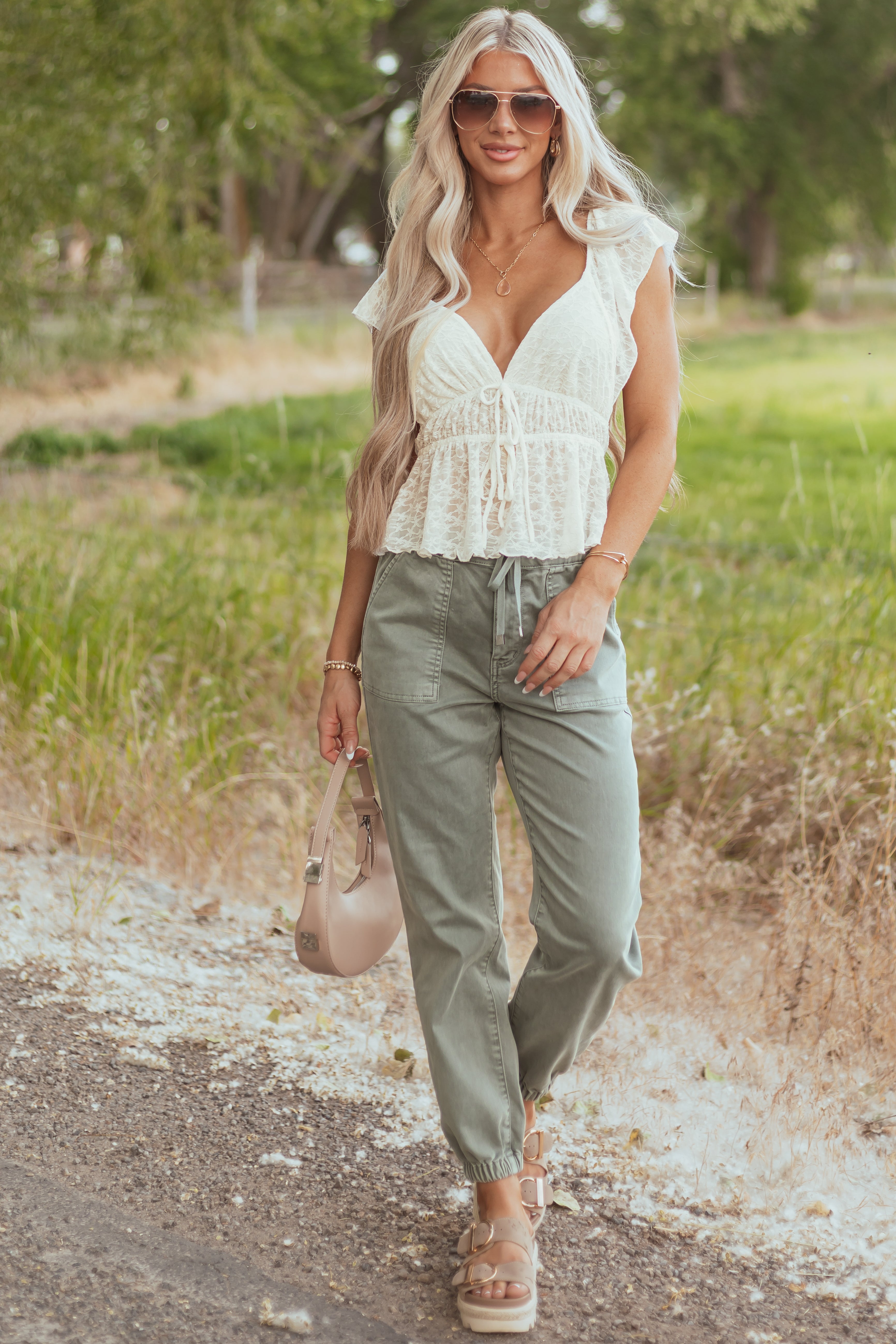 Mica Denim Faded Juniper Cropped Jogger Jeans