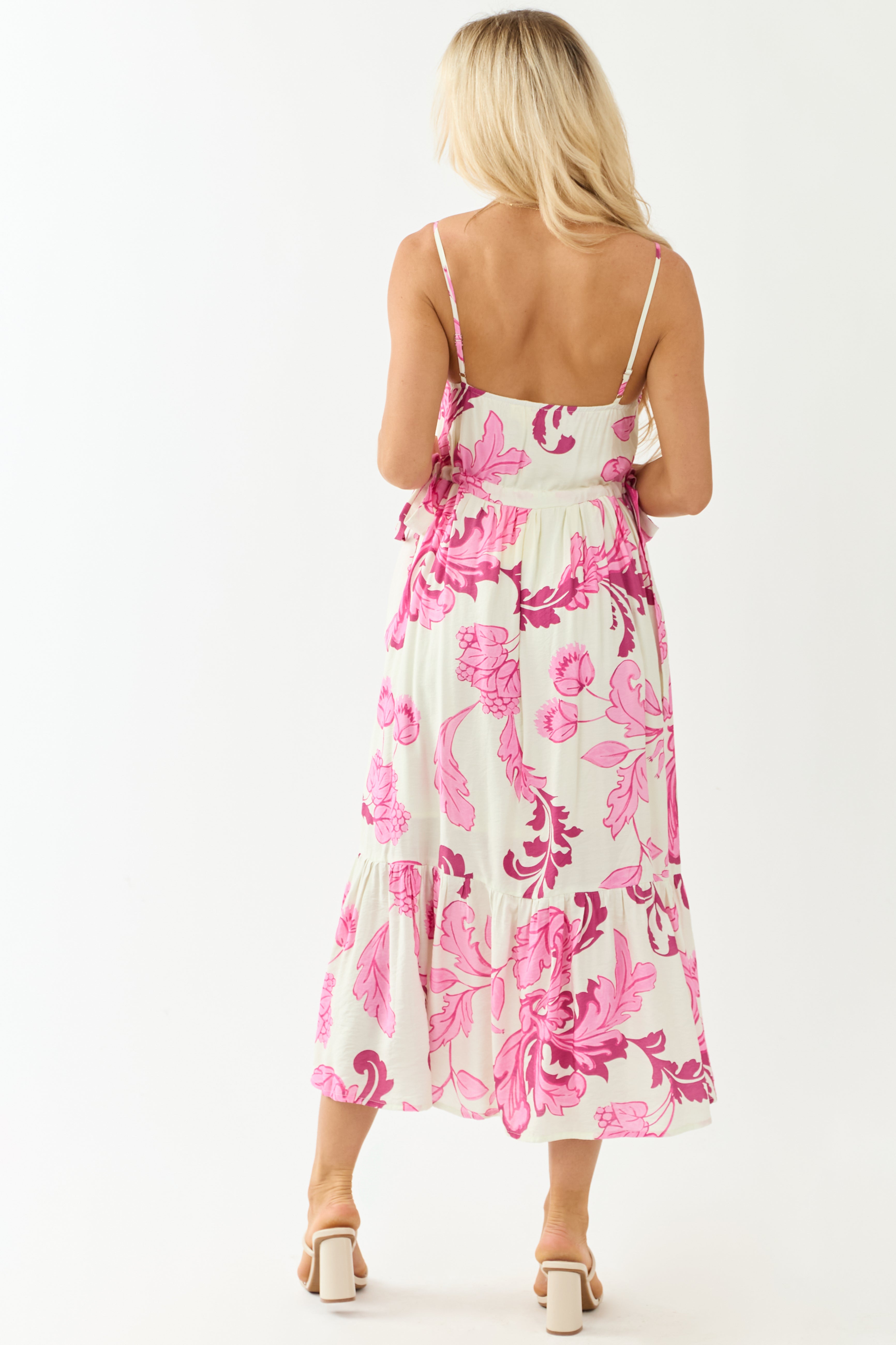 Entro Cream Floral Buttoned Sleeveless Maxi Dress